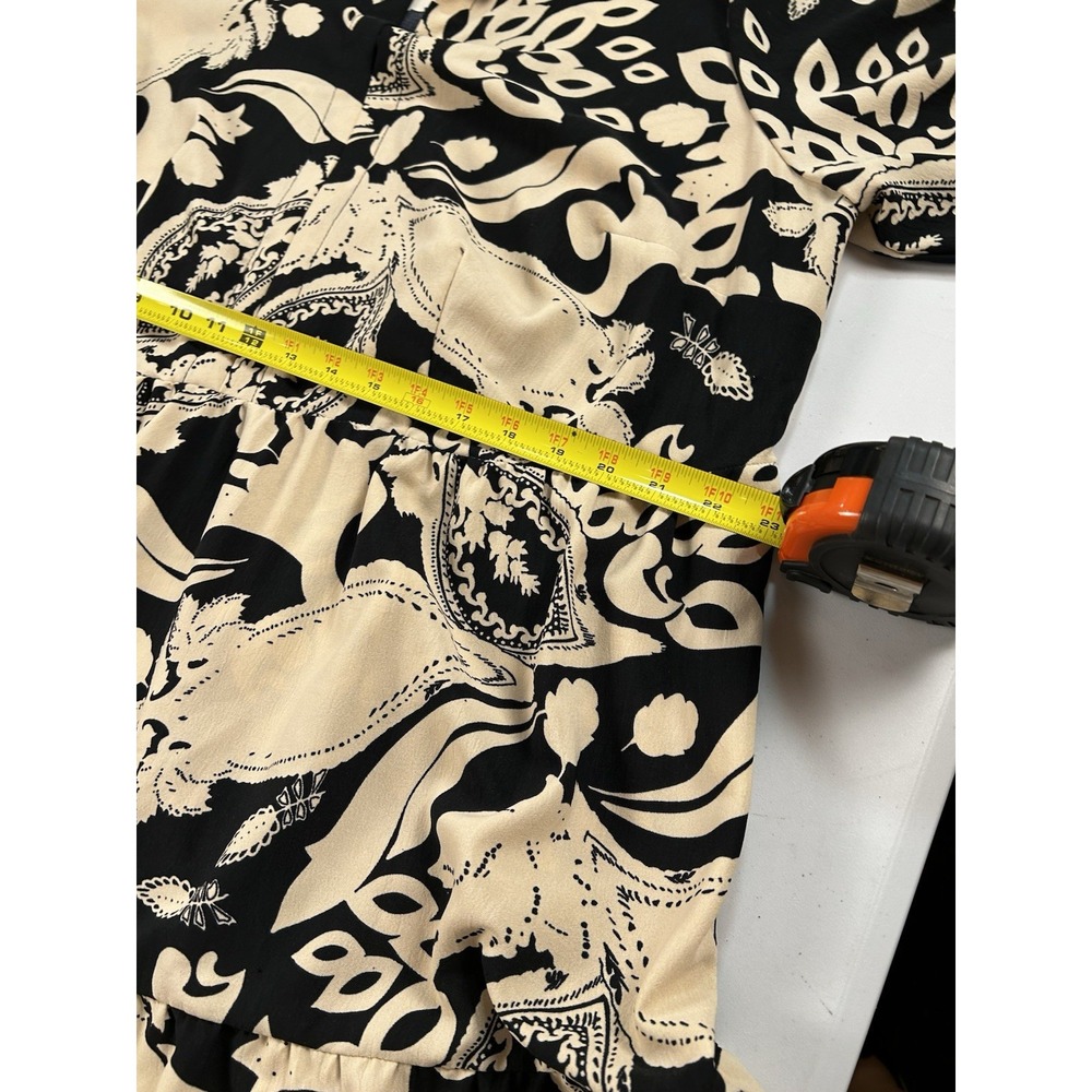 52Seven Women's Black Beige Tan Paisley Tiered Floral Midi Dress 1X - Picture 5 of 6